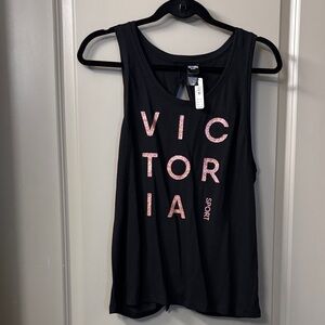 Victoria Sport Black Tank Top with Pink Lettering
